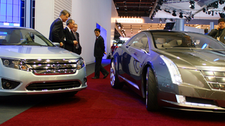 Cadillac Converj Spotted Cruising Cobo, Posing With Ford Fusion Hybrid